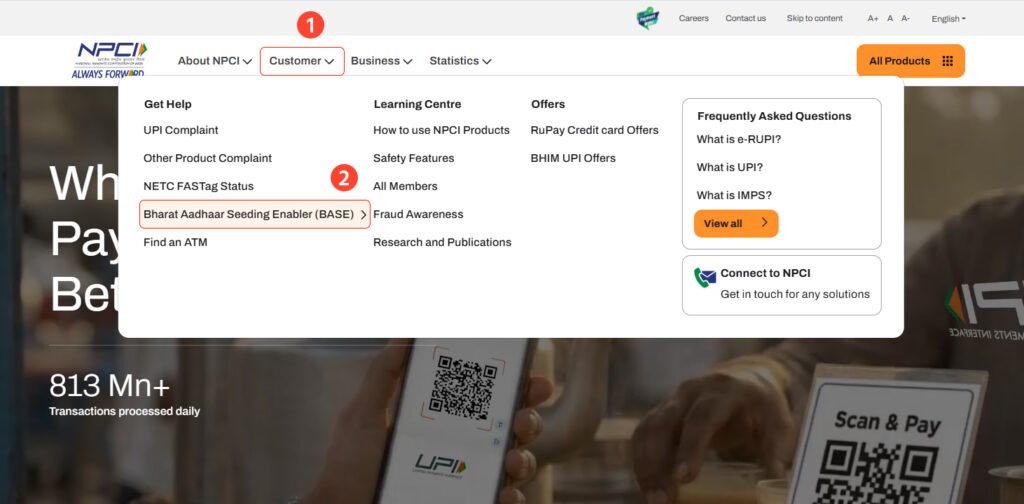 DBT linking process from NPCI website